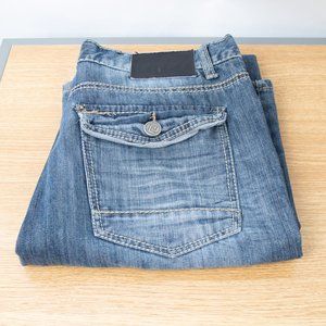 CJ Black Low Rise Boot 32 X 34 Men's Denim Medium Wash Zip Fly